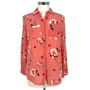 Talbots Floral Print Silk Blouse Pink Red Size SP